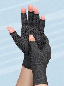 1 Pair Unisex Arthritis Gloves Grey Fingerless Gloves Warm Elastic Knit Gloves For Women & Men - Multicolor - View 2