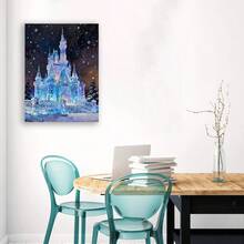 Framed 1PC Vintage Ice Castle Wall Art, Rustic Winter Palace Print, Frozen Christmas Decor, Holiday Fantasy Scene, Snowy Landscape Wall Art For Farmhouse Living Room  - 框架 - 查看 5