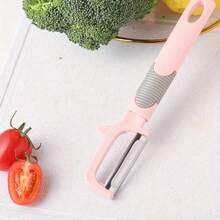1个多功能不锈钢削皮器，带人体工学手柄 - 适用于土豆、水果和蔬菜，耐用直刃厨房工具，有绿色、粉色和白色可选 - 彩色 - 查看 3