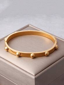 1pc Minimalist 18K Gold Plated Stainless Steel Bracelet With Semi-Circular Decor, Unisex Jewelry Accessory Suitable For Daily And Holiday Wear - Hemispherical Decoration - View 5