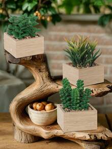 人造多肉植物、中密度纤维板花盆、木盒装饰、桌面摆件、人造植物、学校宿舍办公室装饰、户外派对活动、节日生日派对装饰、家居入口、酒店餐厅客厅卧室婚宴厨房花园装饰 - 綠色 - 查看 7