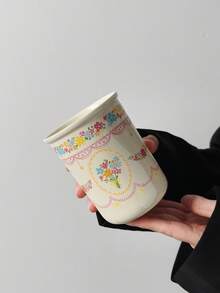 1 pieza Taza de café de cerámica hecha a mano, de estilo sencillo y elegante, serie clásica con relieve floral, taza de té y café exquisita, adecuada para el hogar, restaurante y cafetería, con un diseño gracioso y personalizado, perfecta para disfrutar del desayuno, el té y el café, también un regalo ideal para cumpleaños y diversas ocasiones. - Multicolor - Ver 15