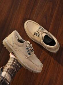 Autumn/Winter Fashion Classic Casual Leather Shoes, Retro British Style Elevated Work Boots, Men's Niche Minimalist Thick Sole Comfortable Business Commute Outdoor Sports Versatile Lifestyle Casual Shoes, Youth Maillard High-End Boots