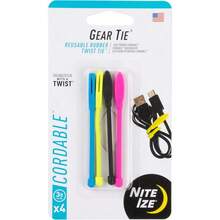 Nite Ize Gear Tie Cordable The Original Reusable Rubber Twist Tie with Stretch-Loop For Cord Management + Storage 3-Inch Assorted Colors 4 Pack Made in the USA - SURTIDO - Ver 1