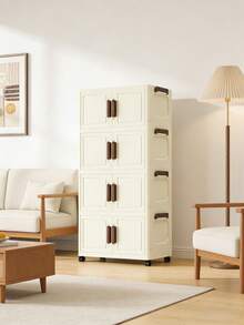 1pc Modern Plastic Storage Cabinet, 50cm/19.7in Wide, Multi-Purpose Foldable Storage Organizer, Suitable For Home, Living Room, Toys, Snacks, Kitchen, Not Waterproof, Ideal Christmas Gift, Can Be Used As Underbed Storage - White - View 2