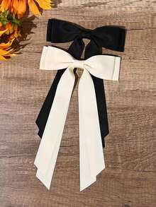 4pcs Women's Elegant Chic Minimalist Fashion Street Style Hair Clips, 22.5cm/8.85in Black/White/Khaki/Brown Bow Barrettes, Suitable For Daily, School, Travel, Holiday, Commute, Claw Clips, Hair Slide, Head Accessories, Hair Accessories For Women, Hairpin - Multicolor - View 6