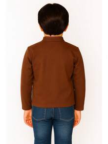 CHAMARRA FORMAL PARA NIÑO , TELA  DE GAMUZA SUAVE , COMODA Y CALIENTITA , MANGA LARGA  CUELLO MAO , IDEAL PARA EVENTOS , O REUNIONES - Color caoba - Ver 3