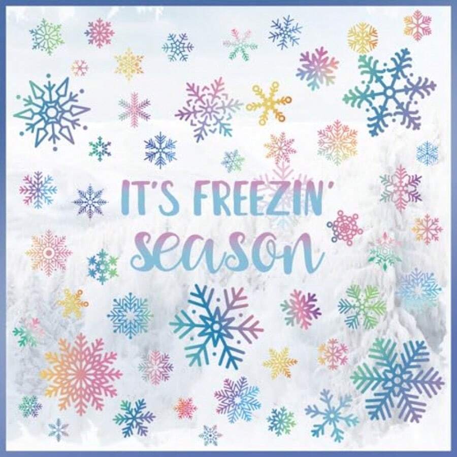 Gueevin - 8 hojas de copo de nieve de invierno para ventanas de Navidad en colores pastel se adhiere a las calcomanías iridiscentes de invierno con pegatinas estáticas para decoración de fiestas de - iridiscente - Ver 1
