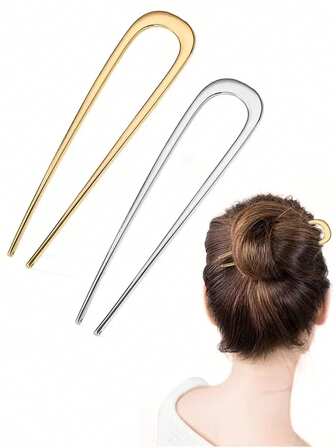 1/2 piezas Conjunto de pasadores de pelo franceses - Elegantes pasadores de pelo en forma de U para recogidos franceses, pasadores de metal clásicos para mujeres, adecuados para moños y recogidos, accesorios de pelo duraderos y de moda, peinados recogidos, sujetador de moño, moda para mujeres