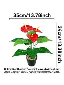 3 bông hoa Anthurium, 12 cây lá rộng trang trí, cây trang trí rừng mưa nhiệt đới lá rộng màu xanh lá cây, phù hợp cho mọi mùa, cây trồng trong chậu nhân tạo trong nhà/ngoài trời, hoàn hảo cho đám cưới, khách sạn, vườn, sân, chụp ảnh, cây nhân tạo màu xanh lá cây kiểu Bắc Âu, cây trang trí xanh nhân tạo ngoài trời, không kèm chậu. - màu xanh lá - Xem 7