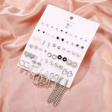 30 pares de aretes de botón con decoración de strass y corazones para San Valentín - Amarillo Oro - Ver 5