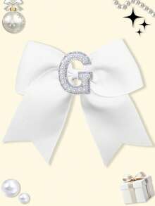 1pc 5 Inch Navy Blue 26 Letters A-Z Pearl Letters Personalized Back To School Ponytail Girl HairBow Teenagers Girl Hair Bows With Clips For Festivals Party School Girls Graduation Season Hairgrips For First Day Of School Classroom Girls Students,Teenagers Hair Accessories - White - View 30