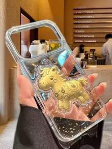 1个奢华透明环氧树脂金色闪粉手机壳，带3D小马图案，兼容 11/12/13/14/15/16系列，防滑保护套；1个卡通金色幸运小马环氧树脂手机壳，兼容 17/17Pro/17ProMax/17Air系列，柔软防震保护套；马年新年手机壳