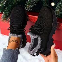 Four Seasons Women's Breathable Low-Top Casual Sneakers Comfortable Soft-Soled Shoes For Women - 加絨黑色 - 查看 4