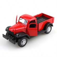 1pc 11cm Red Alloy Vintage Pickup Truck Model, Opening Doors, Children's Toy, Collectible Decor, Gift For Boys - Red - View 4