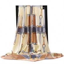 Women's Large Square Satin Scarf 90x90 Chic Polyester Printed - Beige / Cream - View 1