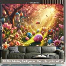 2D Flat Background Cloth, 1 Pc, Spring Blooming Flowers And Colorful Egg Scene Polyester Background Cloth - Durable And Washable Wall Banner, Room Photography Background, Photo Backdrop, Celebration Decoration, No Power Required - 1PCS - View 4
