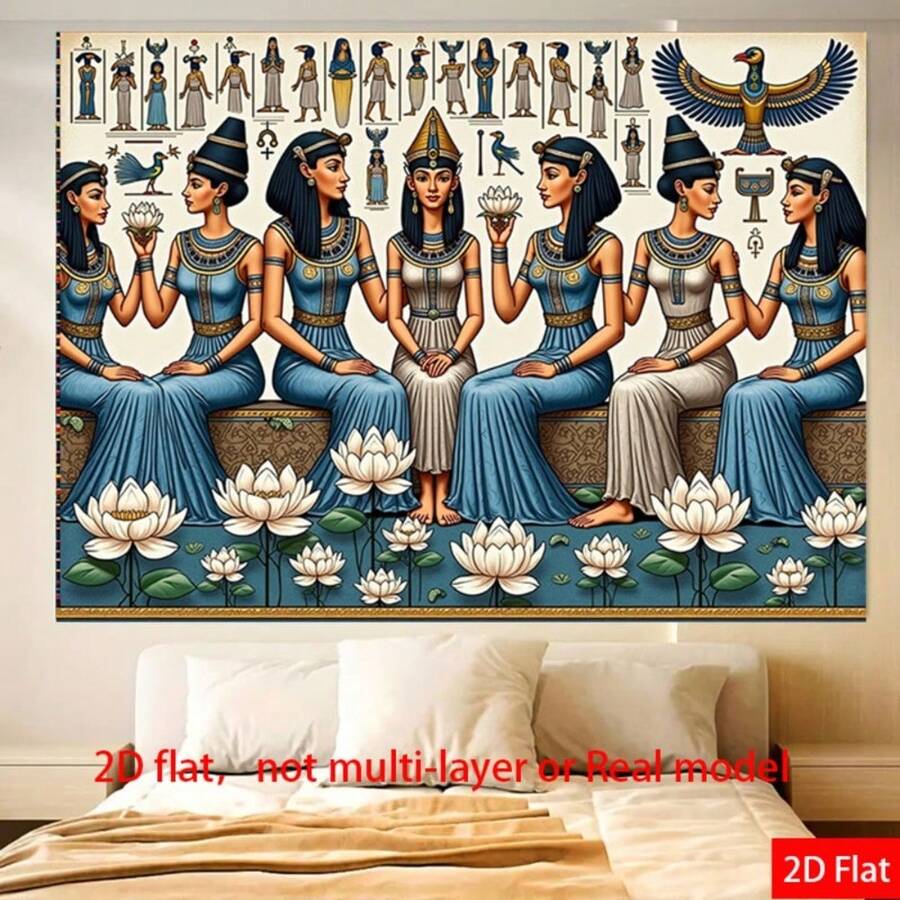2D Flat, 1 Pc Egyptian Extra-Large Party Banner - Ancient Egyptian Pharaoh And Sphinx Design, Featuring Anubis, Horus, Ra, And Nefertiti - & Golden Ancient Egyptian Theme - Heavy-Duty Easy-To-Hang Fabric Background, Suitable For Indoor/Outdoor Events - Perfect For Halloween