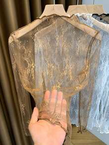 2025 New Lace Mock Neck Layering Sheer Mesh Long Sleeve Undershirt For Women, Spring/Summer/Autumn - màu nâu - Xem 5