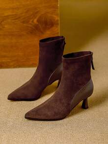 Qiluyuan Women's Fashion Ankle Boots, Pointed Toe High Heel Boots With Zipper, Versatile For Daily, Casual, Holiday, Date, Coffee, Black - Coffee Brown - View 10