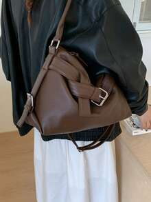 1个复古荔枝纹女士软皮单肩手提包，女士手提包，新款秋冬女士单肩包，最佳秋季手提包，女士休闲手提包 - 咖啡 - 查看 8