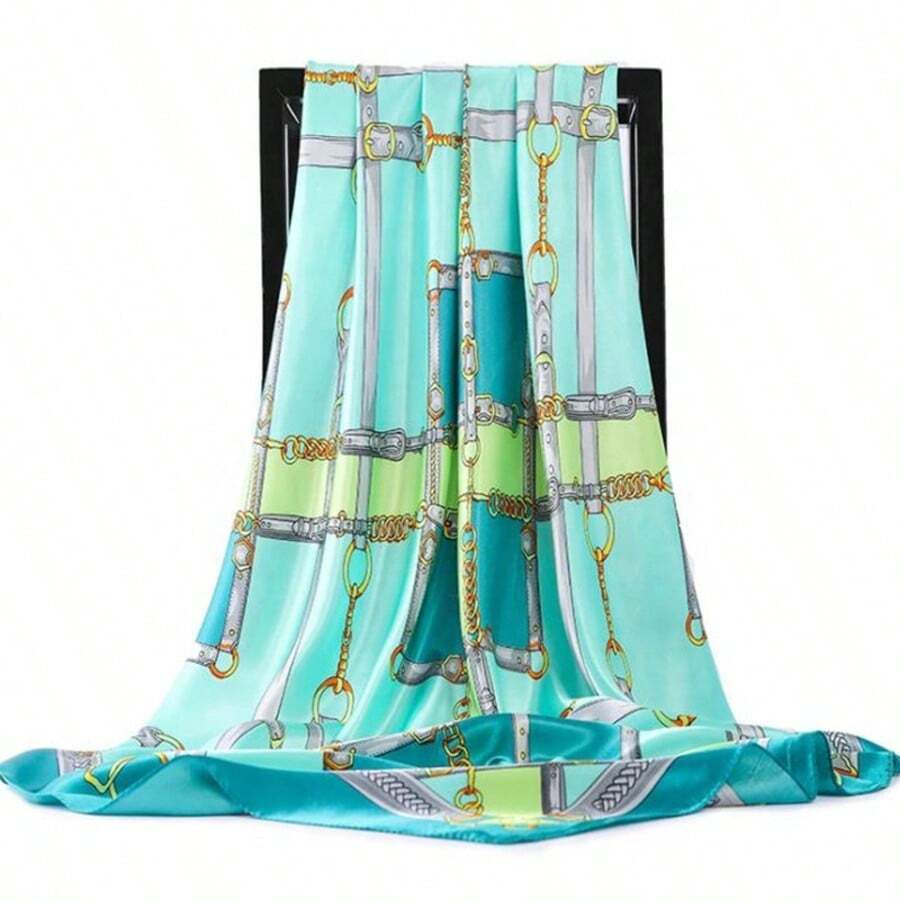 Women's Large Square Satin Scarf 90x90 Chic Polyester Printed - Green / Green - View 1
