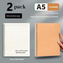 4本简约牛皮纸螺旋笔记本,A5/B5加厚极简螺旋装订笔记本,每本60张/120页,学生备忘录,办公软封面笔记本,学习日志,日记本,素描本,记事本,适合学生、商务人士、办公室、考生、学校、图书馆、家庭使用。 - 彩色 - 查看 7