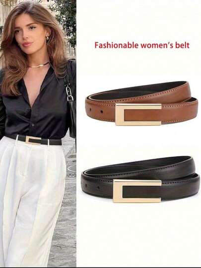 1 Pc Women's Simple And Fashionable High-Grade Alloy Material Belt, Solid Color Elegant Belt Accessories Suitable For Youth, Middle-Aged Women To Wear, Enhance Femininity, U-Shaped Hand-Buckled Thin Belt, Match With Classic Pants/Skirt Belt, Suitable For Summer Daily Office Wear, School, Suitable For Daily Wear, Fashion, Teenagers, Outdoor, Vacation, Sports, Travel, Street, Clothing Matching, School Season, Halloween