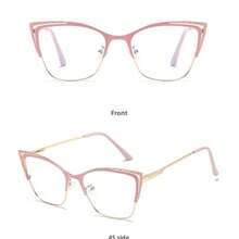 1 Pair Unisex Photochromic Lens Glasses - Transparent Lens, Semi-Rimless Oval Metal Frame - Relieve Eye Fatigue Caused By Computers, TVs, Phones And Games, Also Can Be Worn As Decorative Glasses - Baby Pink - View 3