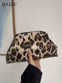 ENBEI BAIZE Elegant Leopard Print Sequin Clutch - Leopard Print Makeup Bag, Large Capacity, Durable, Multifunctional Women's Beach Bag, Women's Wallet, Leopard Print Handbag, Women's Clutch, Summer Wallet, Elegant Women's Bag, Suitable For Daily Use And Festive Occasions, Mother's Day Gift, Christmas Gift, Wedding Season Souvenir - Multicolor - View 12