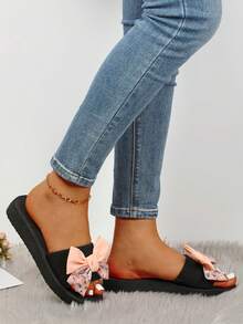 Women's Bowknot Decor Slides, Slip On Lightweight Beach Slides, Non-Slip Vacation Flats - Multicolor - View 4