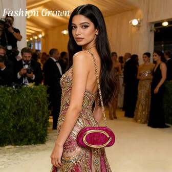 1 件紫红色亚克力女士晚装包，配有可拆卸金链肩带，适合婚礼、派对、度假时作为礼物