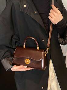 1. Sac carré à rabat, portefeuille mode femme , sac bandoulière avec décoration chaîne - Café - Voir 3