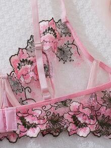 Fashionable New Lingerie Set, Valentine's Day, Embroidery, Mesh, Sexy Open Crotch Panties, Extremely Seductive, Women's Sleepwear Set, Sexy Women's Lingerie, Women's Panties, Sexy Women's Sleepwear Set, Sexy Women's Apparel, Sexy Lingerie Set, Women's Lingerie Set, Women's Set - Pink - View 6