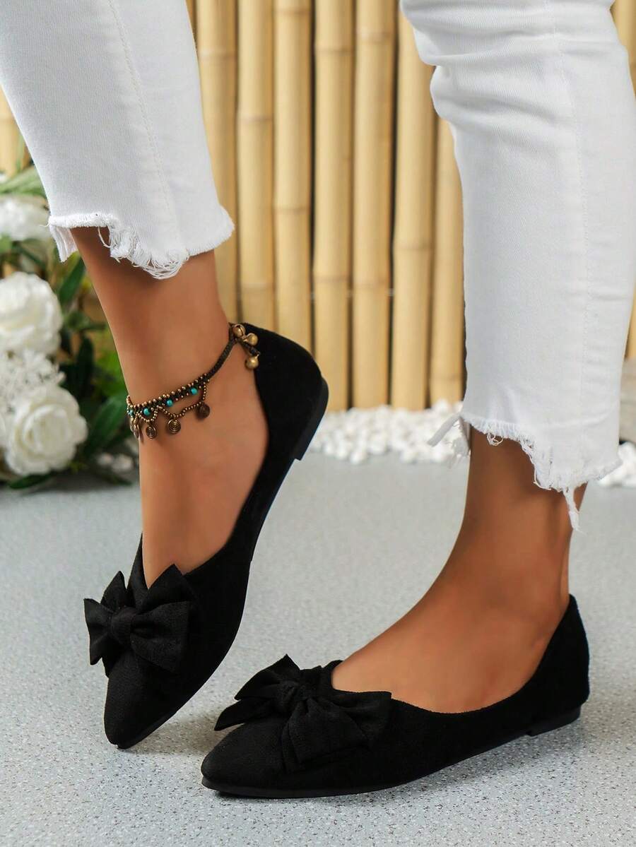 Mocassins plats élégants à bout pointu, de couleur unie, vêtements de bureau à la mode adaptés à toutes les saisons - Noir - Voir 1