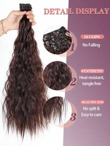  24inch 6PCS/Set Clip In Hair Extensions Synthetic Long Curly Wavy Hairpiece Black Brown Blonde Highlights Hair Extensions Natural Thick Deep Wave Hairpieces For Women - Multicolor - View 3