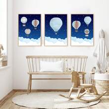 1pc Canvas Wall Art, Hot Air Balloon Theme Nursery Artwork_Dreamy Night Sky Watercolor Painting Framed Nursery Wall Art Girl Nursery Wall Decor, Baby Girl Baby Boy Girl Bedroom Girl Nursery Wall Decor Painting, Baby Products Nursery Poster, Suitable For Children's Room Decor, Playroom Decor Waterproof. Children's Room Decor Nursery Decor, Daycare Decor, Kindergarten Decor, Boys' Room Decor - Multicolor - View 2