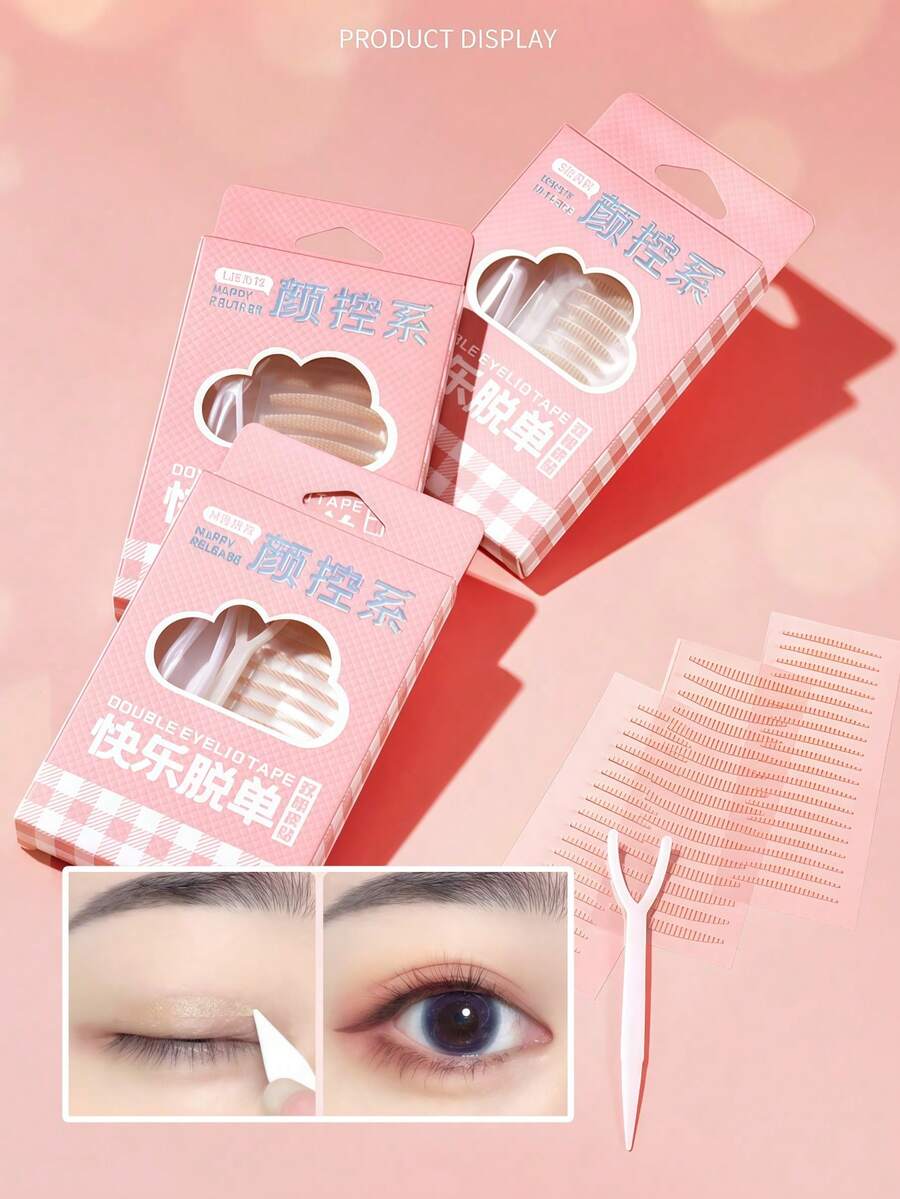 OEIEZ 90片装免胶隐形双眼皮贴，2026新款眼皮贴，适用于单眼皮或内双，防水隐形双眼皮贴，天然纤维蕾丝眼皮提拉贴，打造自然妆容（S+M+L），无需手术即可瞬间提拉眼部，适合不对称或单眼皮，赠品，旅行，平价好物，旅行必备 - 彩色 - 查看 1