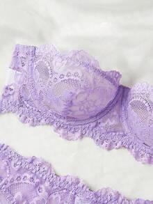Lace Pattern Design Lingerie Set, Strapless Bra And Panty, Sexy Women's Sleepwear Set, Sexy Women's Underwear, Women's Panties, Sexy Women's Sleepwear Set, Sexy Women's Apparel, Sexy Lingerie Set, Women's Lingerie Set, Women's Set - Purple - View 4