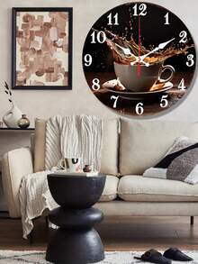 1 Stück 10 Zoll/12 Zoll moderner Kaffeetassen-Spritzer Holz Wanduhr für Wohnzimmer Schlafzimmer Küche Heim Dekoration Wanduhr Quarzuhr ohne Tickgeräusch Geschenk (ohne Batterien) - Verschiedenfarbig - Übersicht 3