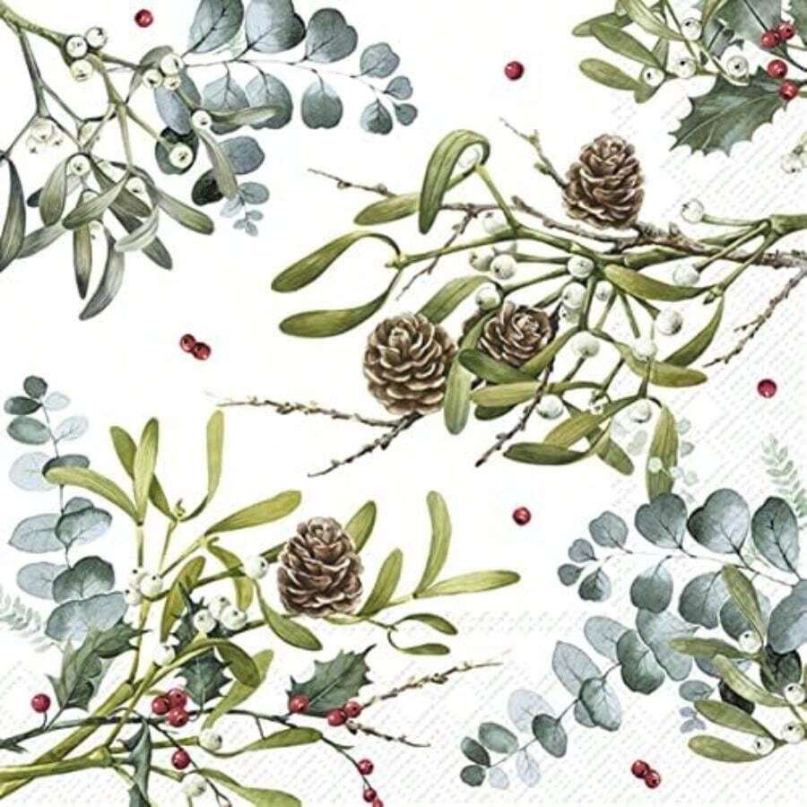 IHR Home Range Servilletas desechables de papel de 3 capas para bebidas, 5 x 5 pulgadas, árbol de Navidad de Papá Noel(12.70cm (5") x 12.70cm (5") Ramas por todo el mundo) - Multicolor - Ver 1
