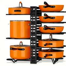 8层可调节锅架 - 重型U型可拆卸锅盖架，厨房橱柜和台面垂直收纳节省空间，黑色，坚固耐用 - 黑色 - 查看 2