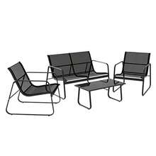 Outdoor Lounge Setting Steel Textilene Sofa Set Table And Chairs Garden Furniture Patio Couch Deck Backyard Rattan Cushion Weather-Resistant Black Of 4 - Black - View 7