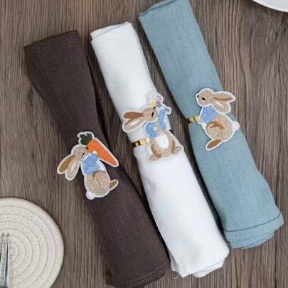 18 pezzi/12 pezzi/6 pezzi/3 pezzi/1 pezzo Anelli portatovaglioli di Pasqua, Portaposate a forma di coniglio per Pasqua, in ghisa di colore solido, perfetti per feste di Pasqua, compleanni, fattorie, matrimoni, ristoranti, hotel, San Valentino, banchetti, decorazione per buffet, forniture per feste di Pasqua