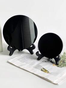 1 Set Crystal Obsidian Scrying Mirror, Round Feng Shui Mirror With Stand, Suitable For Divination, Meditation, Healing, Feng Shui - Black - View 1