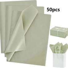 50pcs Sage Green Wrapping Paper, Suitable For Handmade Crafts, Party Gift Wrapping, Bouquet Wrapping, Shoes And Clothing Packaging, Also Suitable For Birthday Gifts, Or Decorations For Holidays And Weddings.