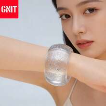 GNIT 3pcs/2pcs/1pc Transparent Resin Bracelet, Shiny Multi-Element Geometric Design, Retro Style, Resort Fashion Statement Bracelet, Transparent Chunky Chain Jewelry - Transparent Silver Dots - View 6