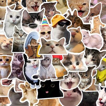 50 Stücke süße Katzen Meme Graffiti Aufkleber - Wasserfest Vinyl, geeignet für Laptops, Wassergläser, Notizbücher, Koffer - süße ästhetische DIY Sammelalbum Dekoration