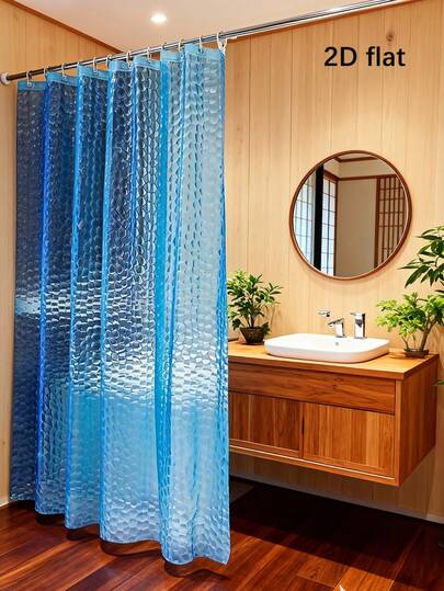 2D Flat Blue Water Cube Shower Curtain Liner, Thickened Geometric Pattern Bathroom Decor, Waterproof, Suitable For Countryside, Dorm, High-Quality Fabric, Easy To Clean