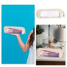 1/2pcs Portable Travel Makeup Bag, Makeup Brush Holder With Transparent Window And Zipper Closure, Suitable For Cosmetics, Skincare, Gym And Business Travel, Faux Leather